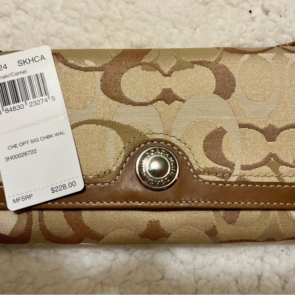 Coach Beige & Brown Signature Continental Wallet